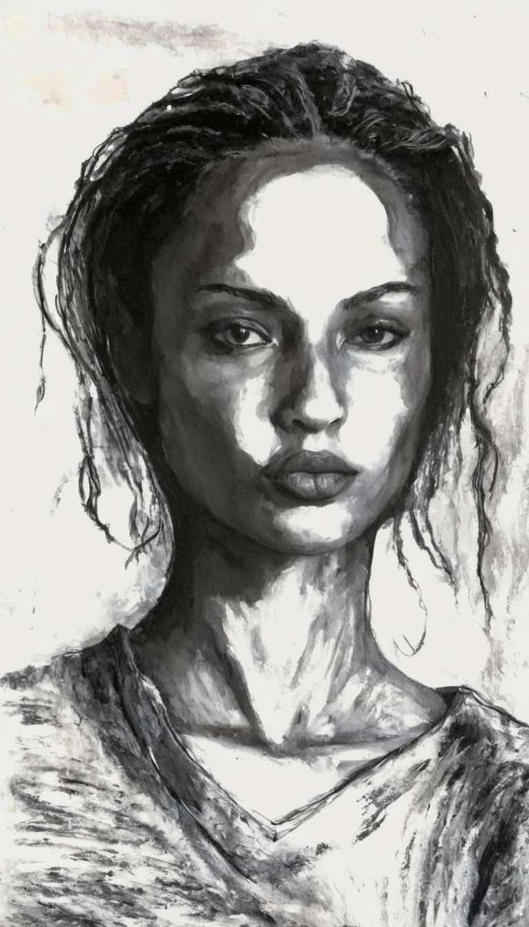 Goth Girl Portrait in High Contrast Impasto Style