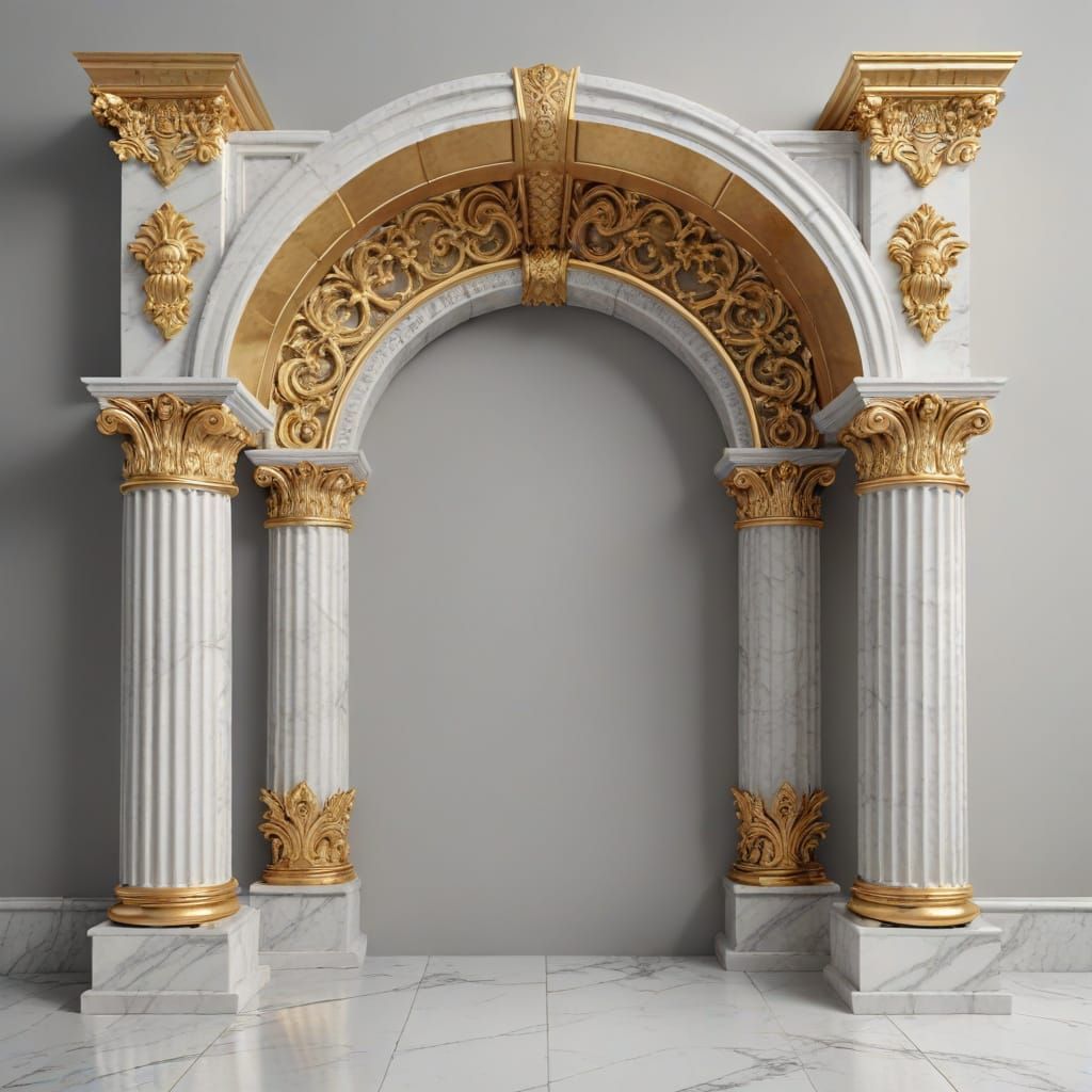 Baroque Marble Archway with Gold Corinthian Columns
