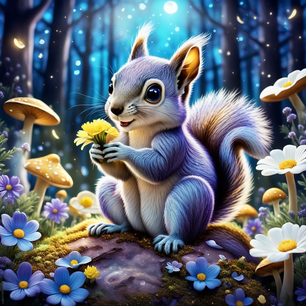 Squirrel in Wonderland Forest, Digital Art