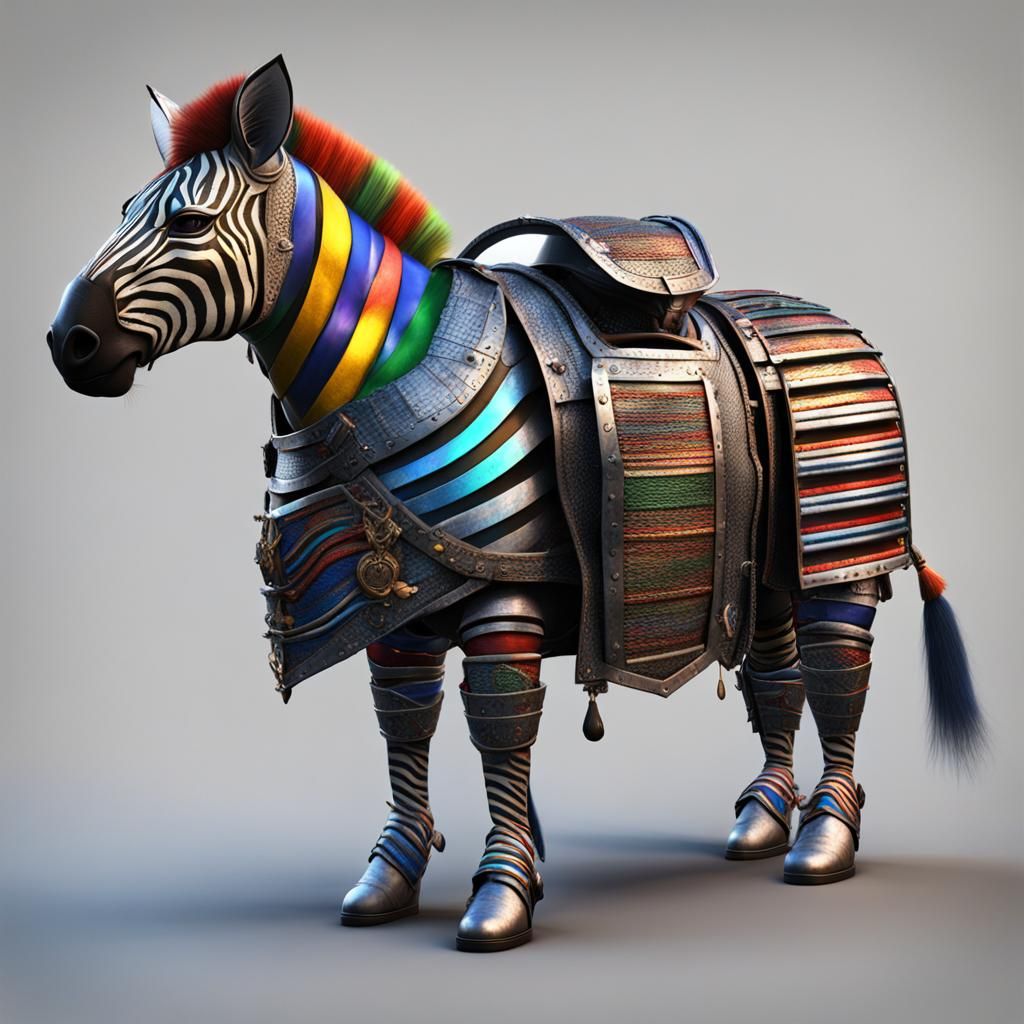 Armored Multicolored Zebra: Detailed Matte Painting