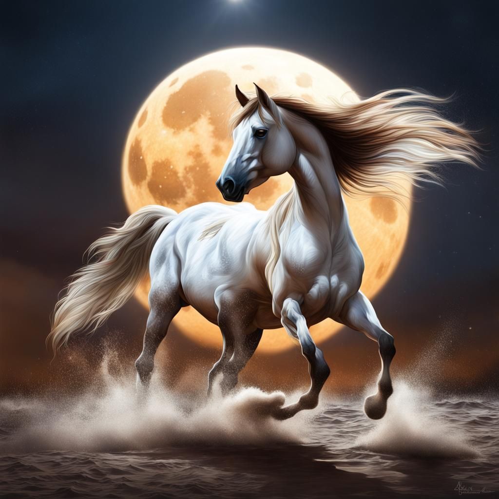 Majestic Mustang Horse in Front of Full Moon