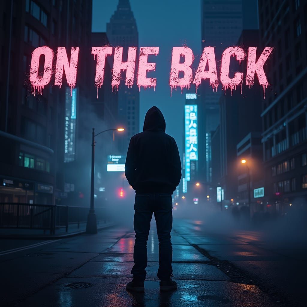 Dark Underground Techno Producer in Smoky Cityscape at Dusk