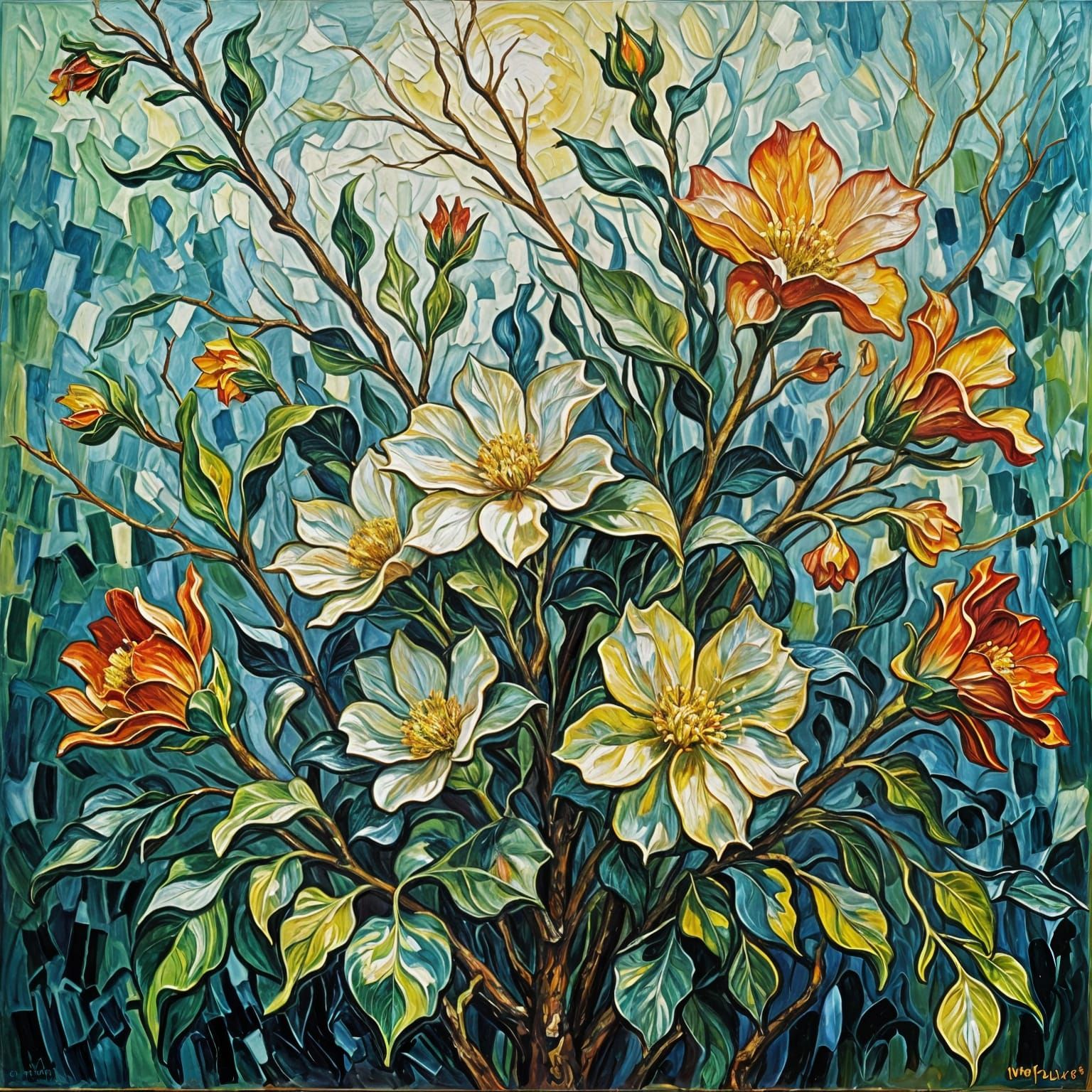 Sorrowful Floral Still Life in Neo-Impressionist Style