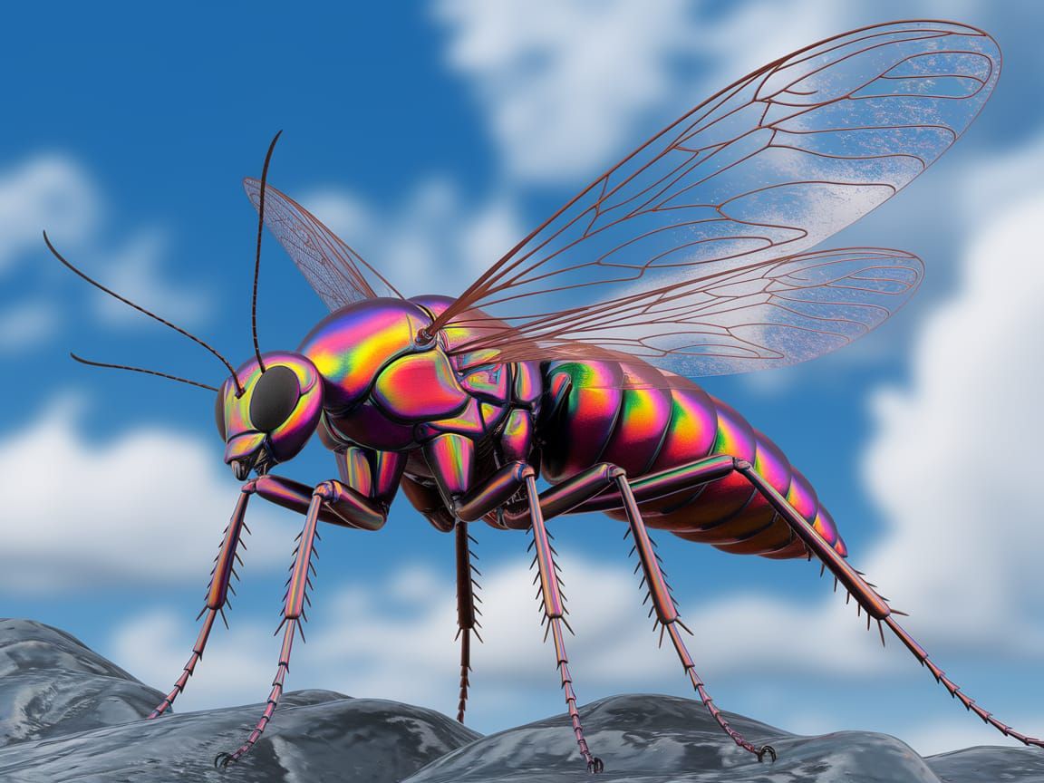 Glowing Insect Perched on Rocky Outcropping