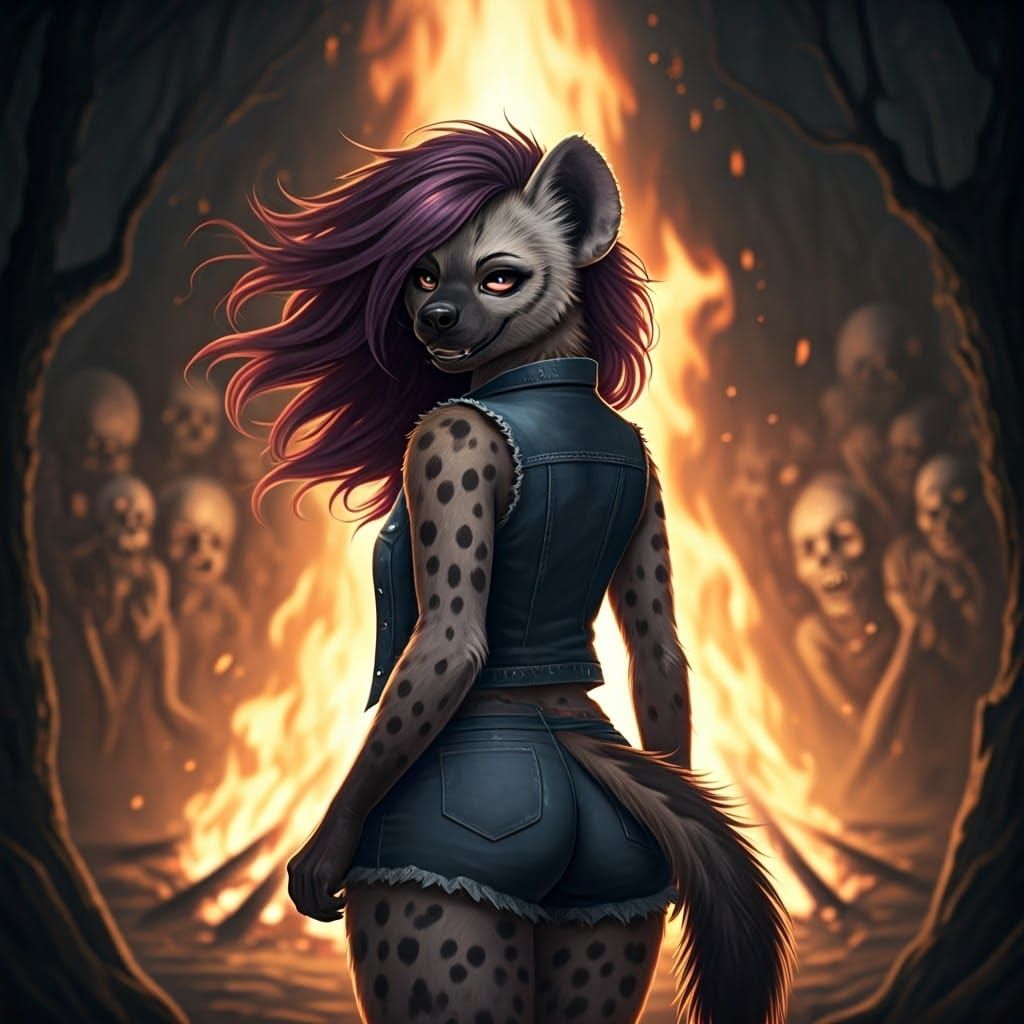 Sensual She-Hyena Struts Behind Pagan Bonfire in Noir-Inspir...