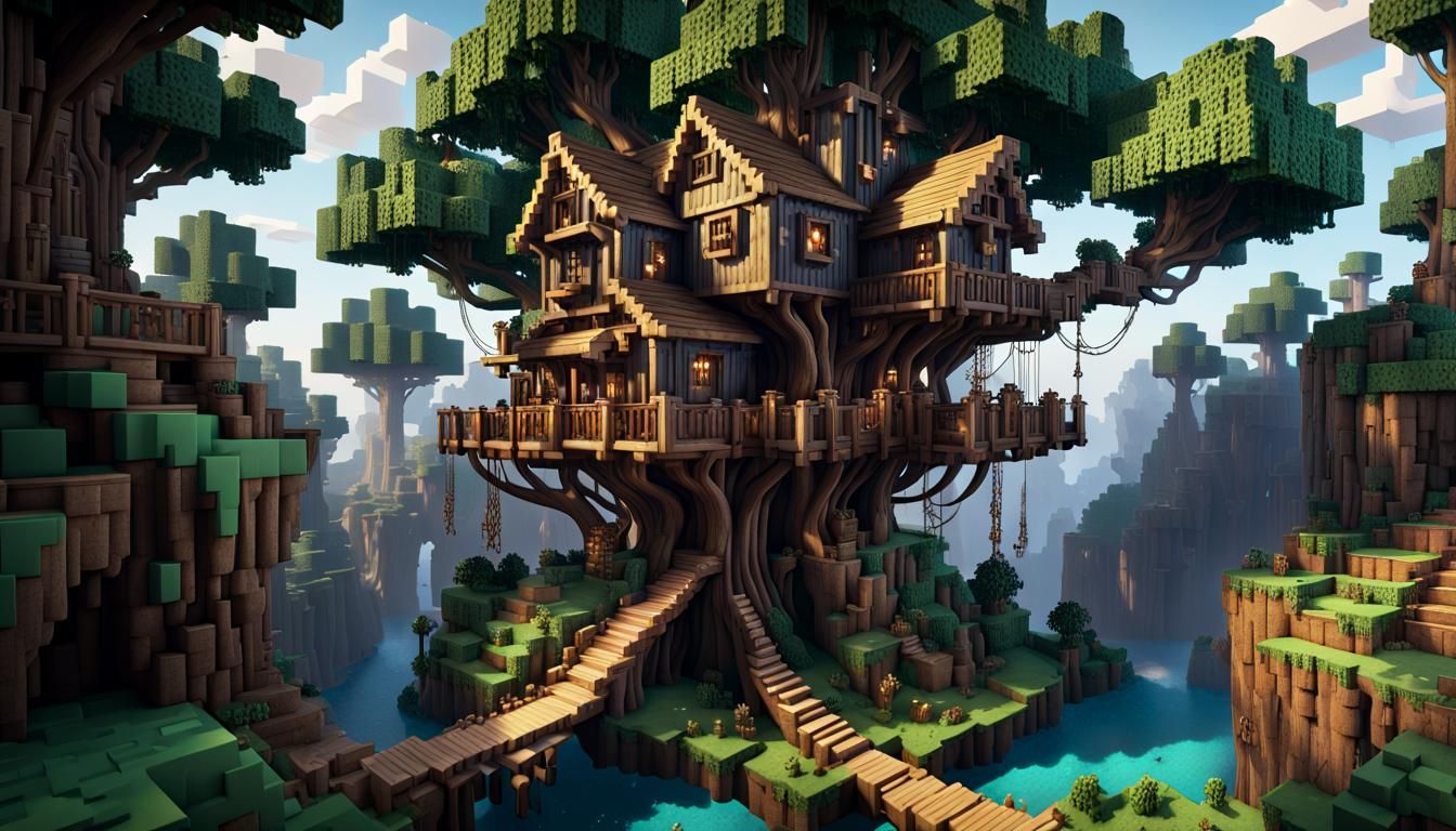 Detailed Minecraft Treehouse Concept Art in 8K