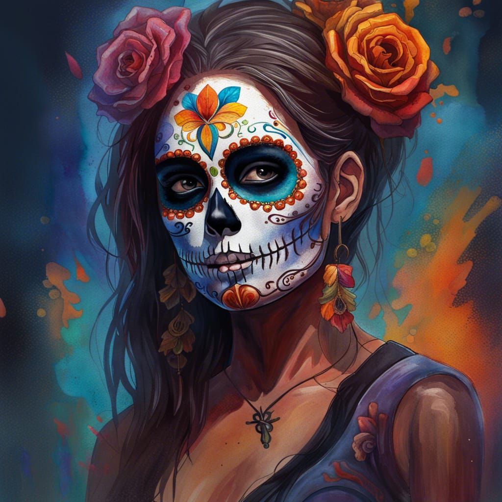 Dia de los Muertos Skull Makeup in Splash Art