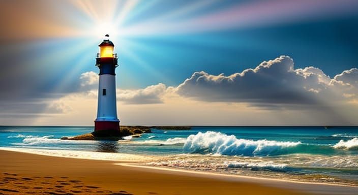 Picturesque Lighthouse Beach Scene in Photorealistic Style