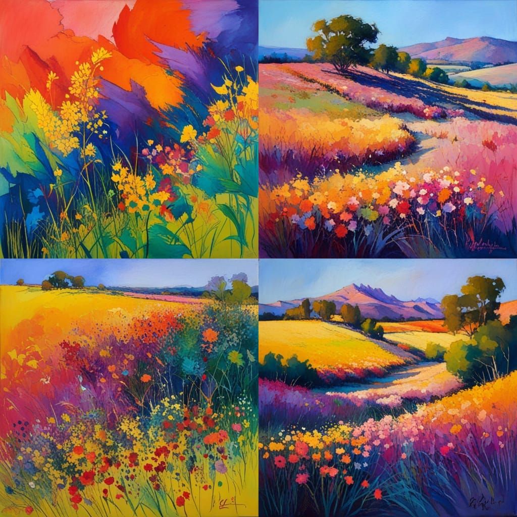 Vibrant Landscape in Watercolor and Impressionist Style