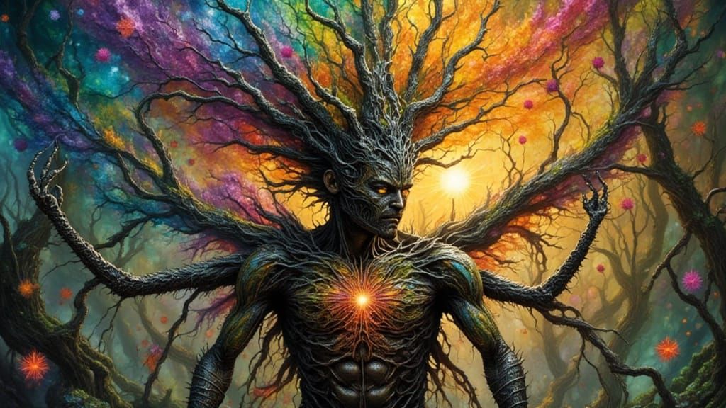 Biomechanical Spiderweb Android in Ethereal Fantasy Style