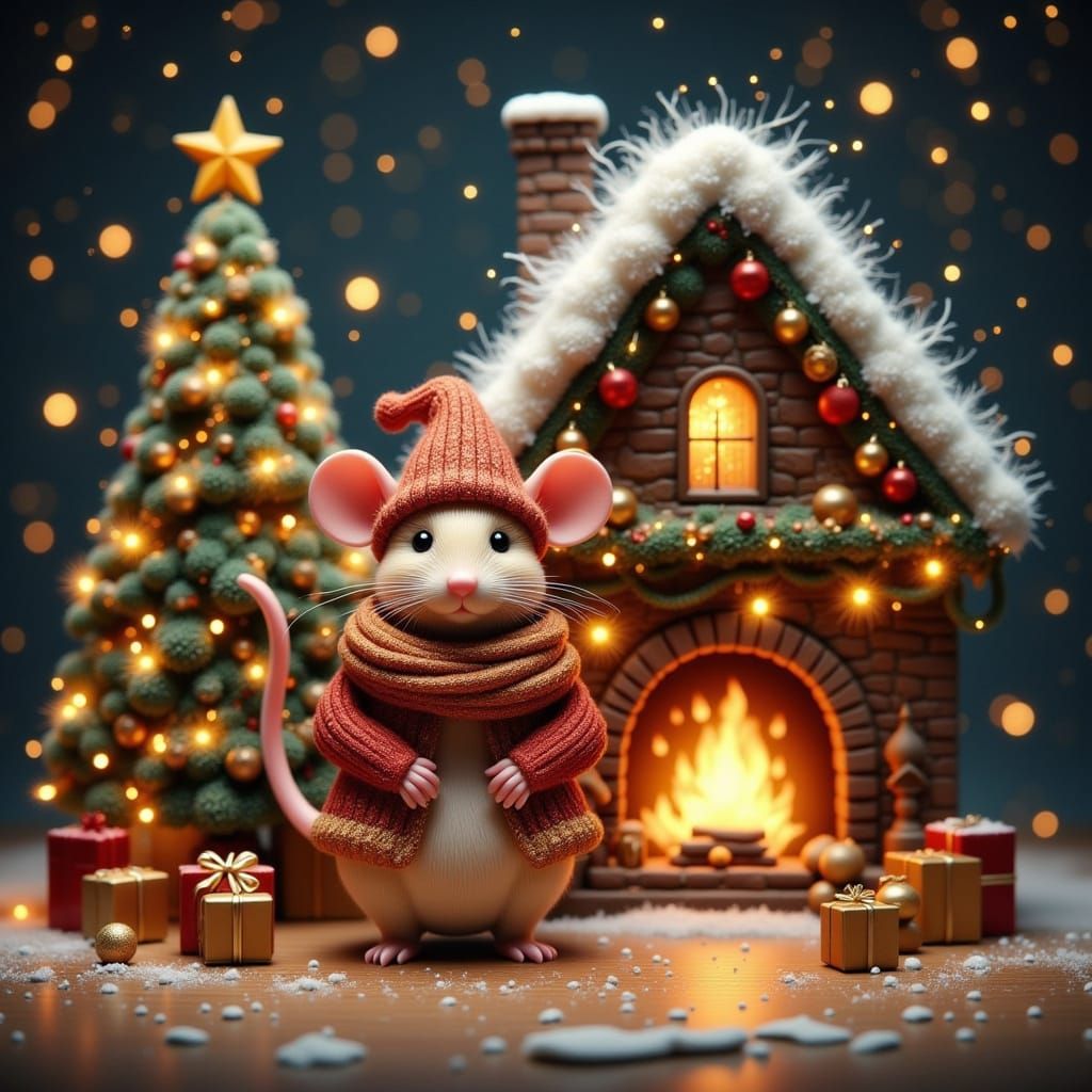 Christmas Mouse in Cozy Home with Festive Decor