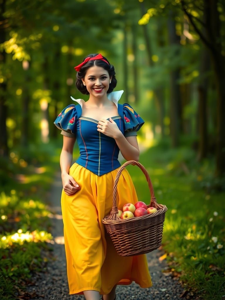 Snow White carrying a basket filled with apples 🍎