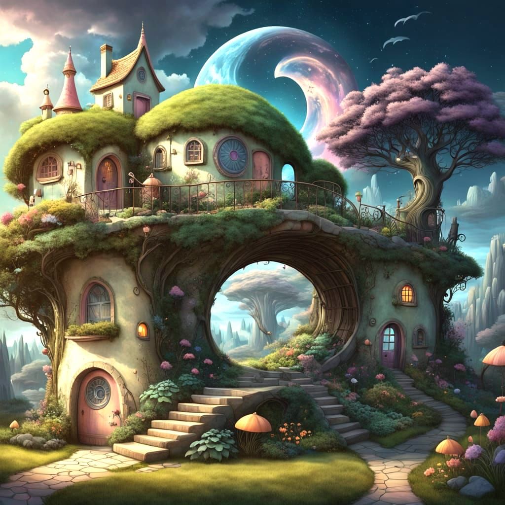 Whimsical Fairytale Village in Dreamy Pastel Colors