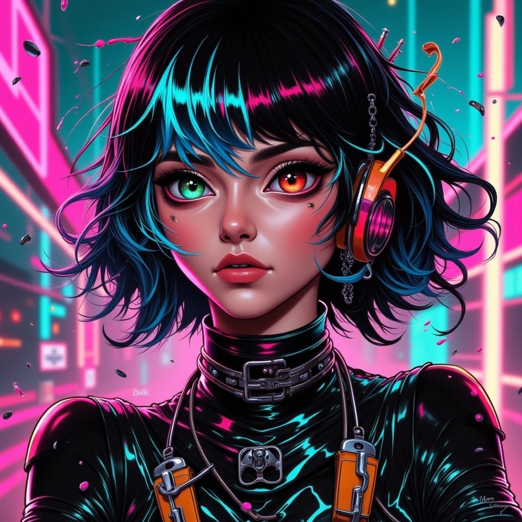 Cyberpunk Goddess in Neon Haze