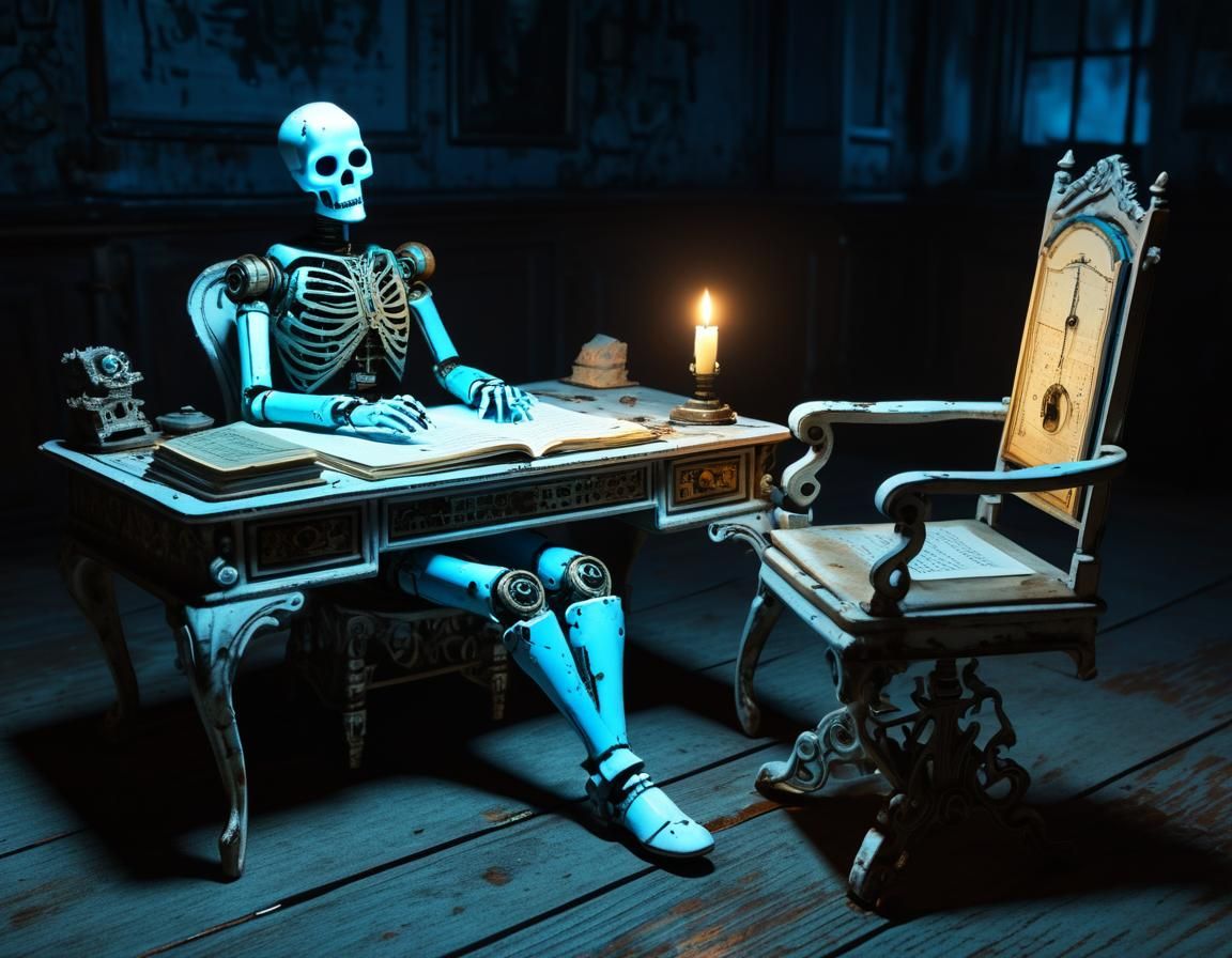 A ghost writer, hard at work, banging away at that parchment,  getting 'er done, son