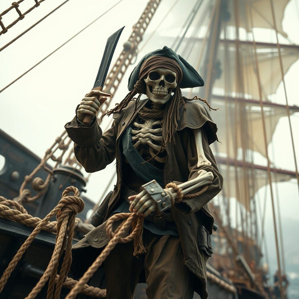 Skeleton Pirate Swaps Deck of Ancient Galleon in Cinematic F...