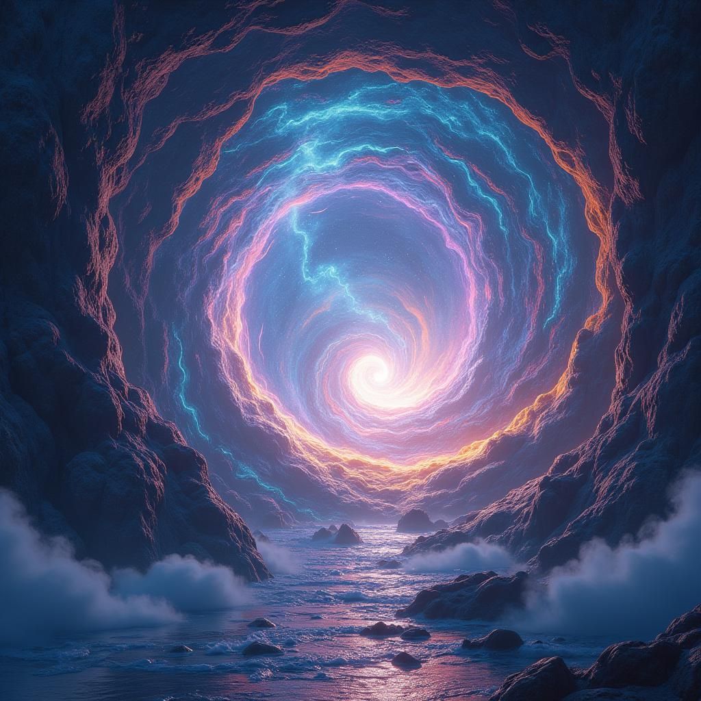 Cosmic Portal: Infinite Space Vortex in Matte Painting Style
