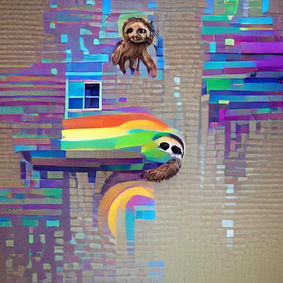 Rainbow Pixel Sloth Digital Art