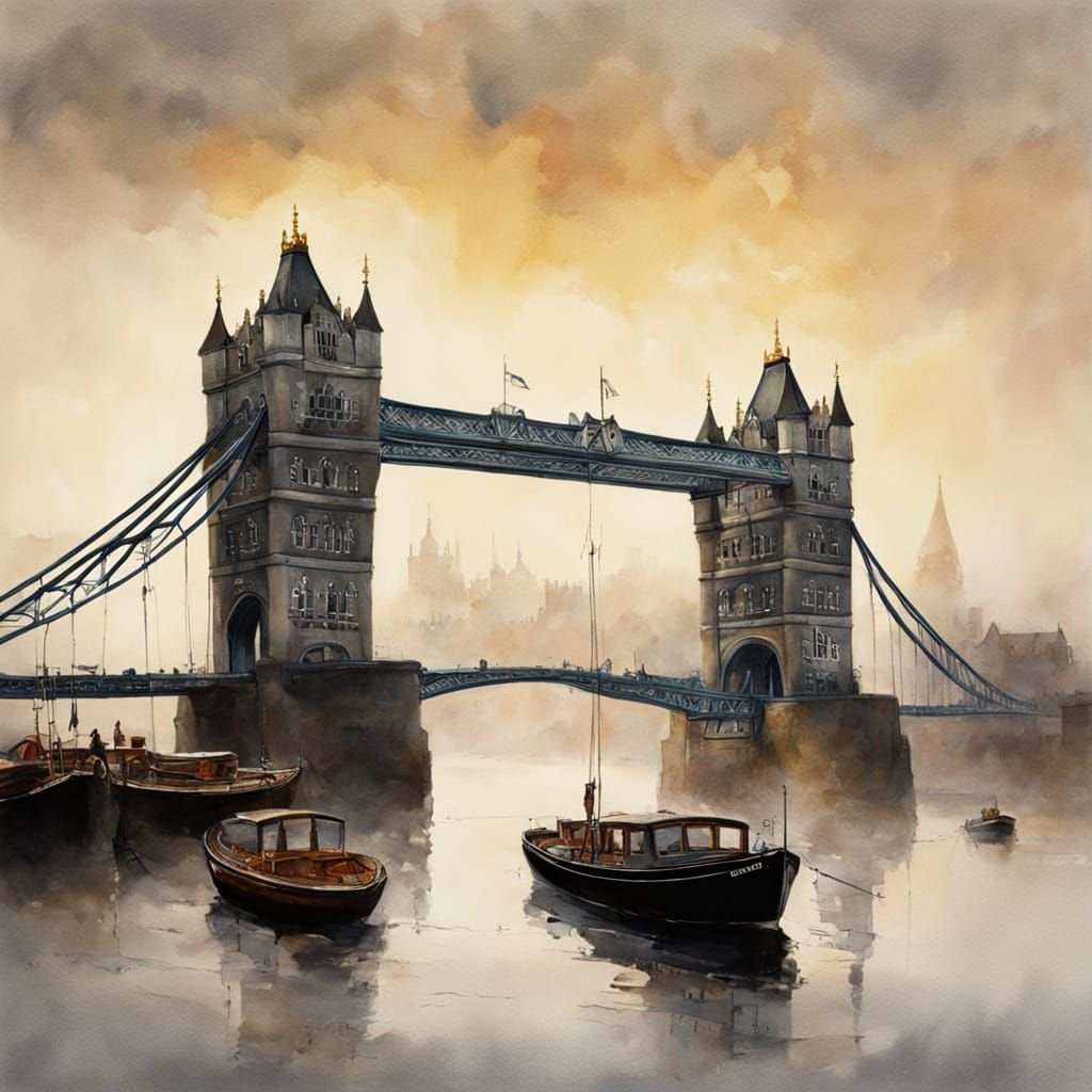 London's Tower Bridge in Whimsical Watercolour