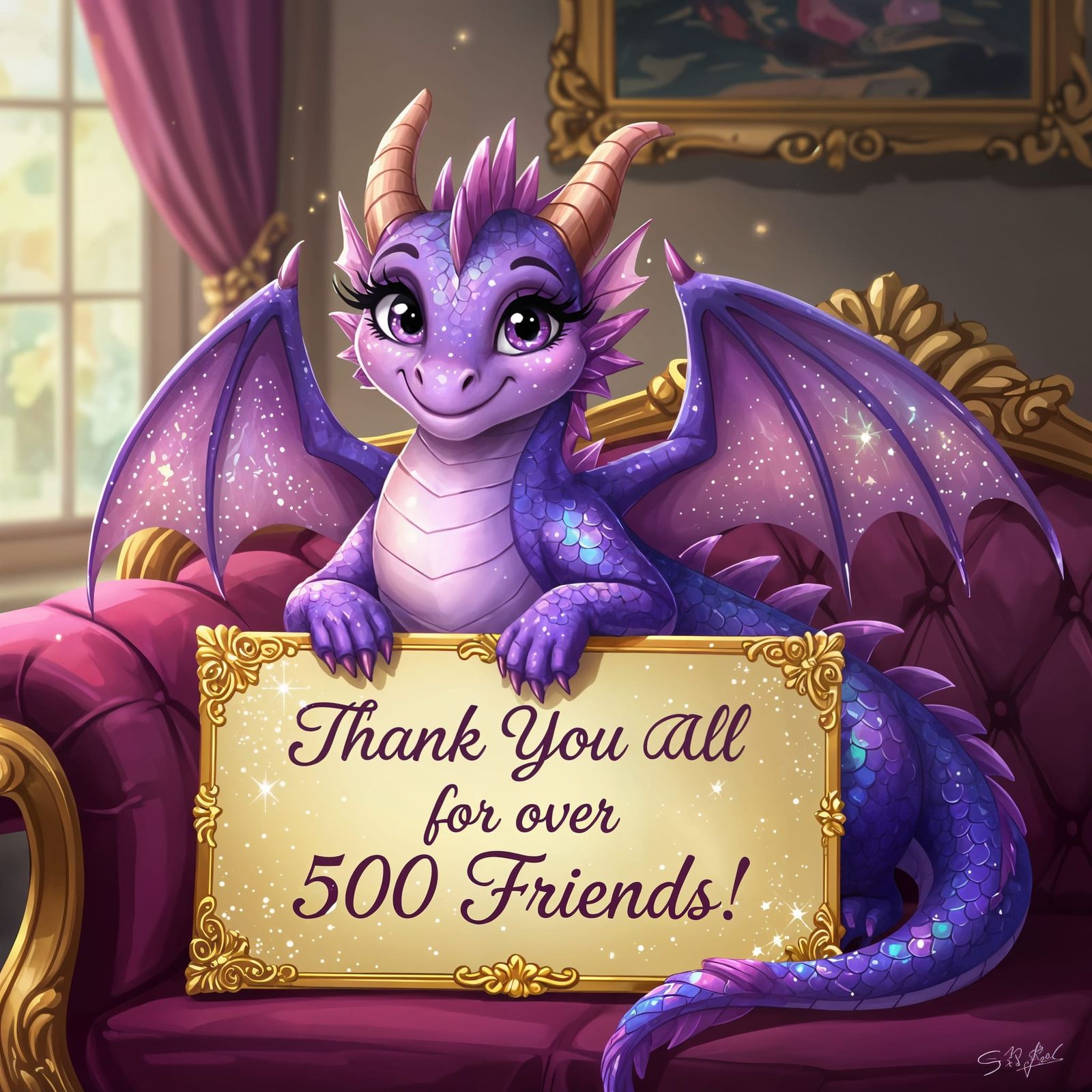 Adult Purple Dragon Thanking 500 Friends