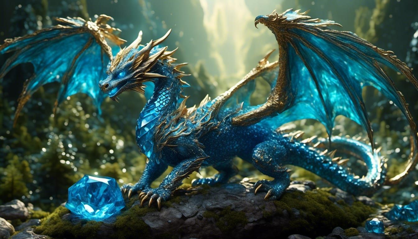 Azure Gemstone Dragon with Wings of Living Water