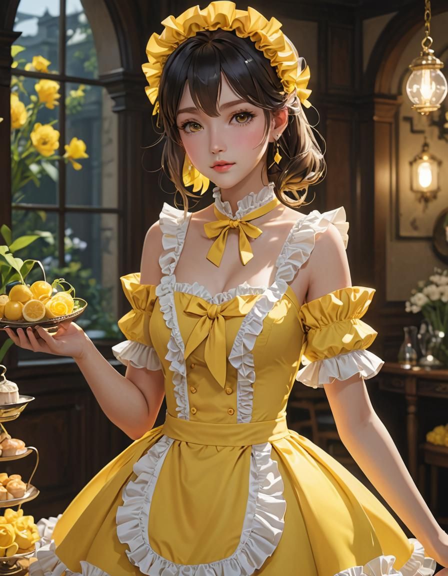 Yellow Maid Dress in 3D Anime Style