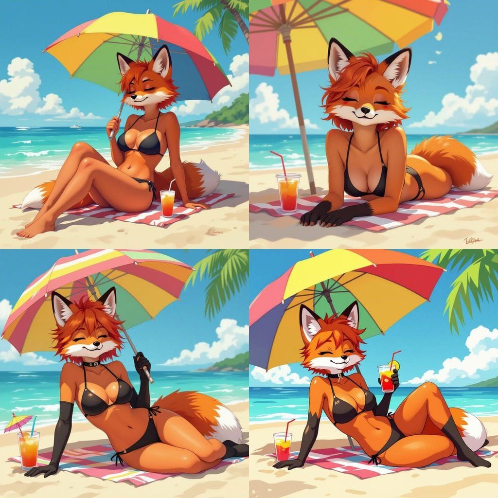 Fox Furry Relaxing on Beach