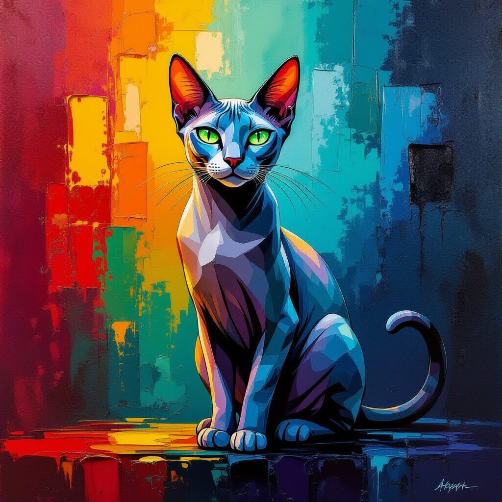 Majestic Sphinx Cat in Impasto Painting