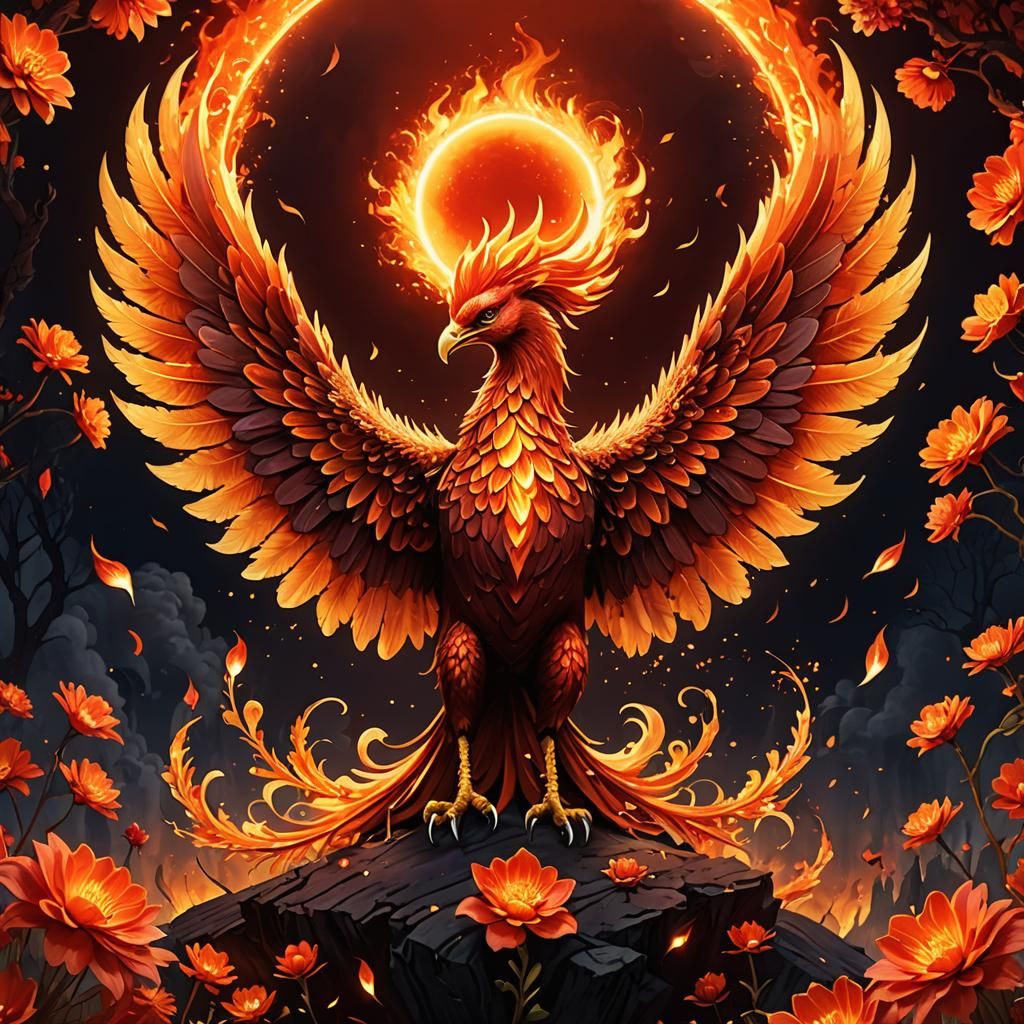 Luminous Phoenix Rising in a Fiery Wonderland