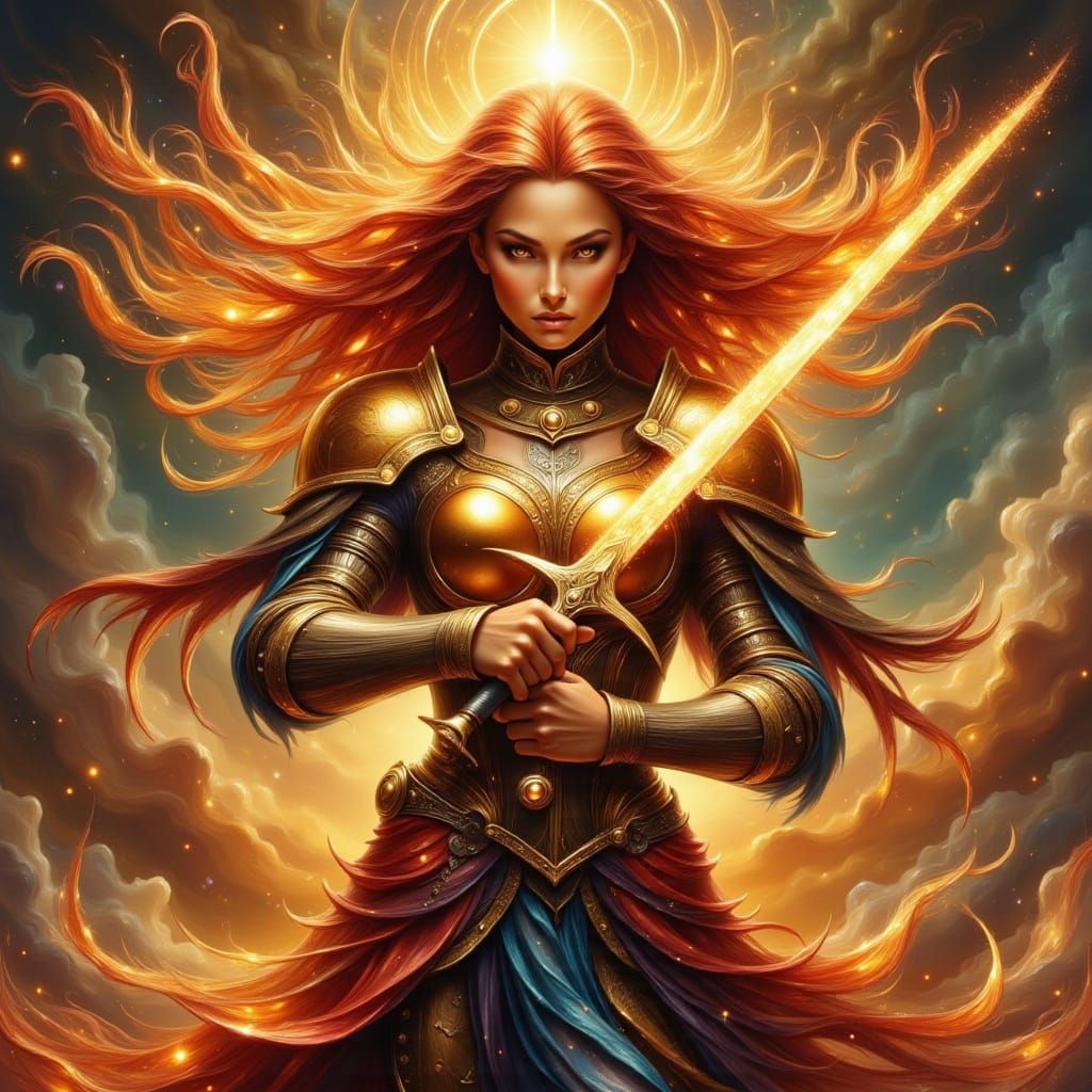 Fierce Female Swordsman in a Digital Painting Style