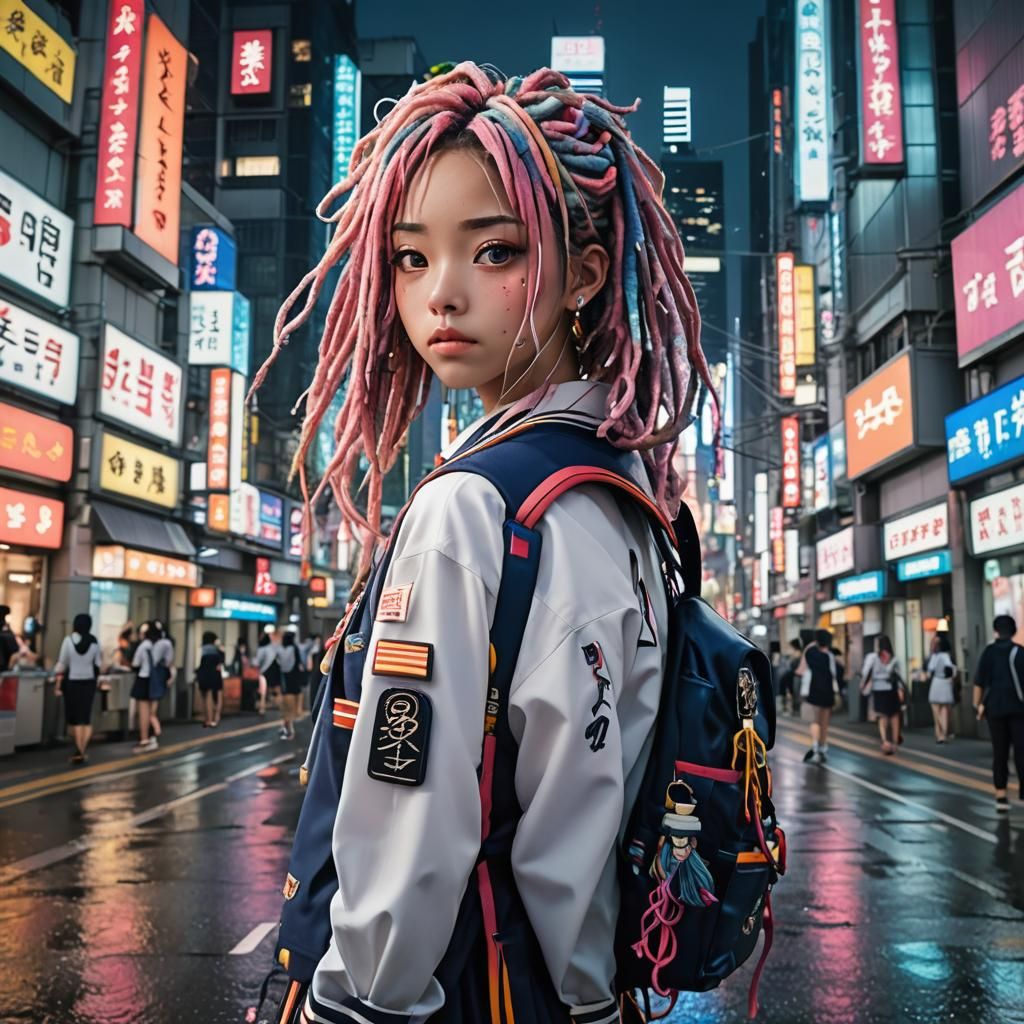 Anime Style Japanese Schoolgirl with Dreadlocks