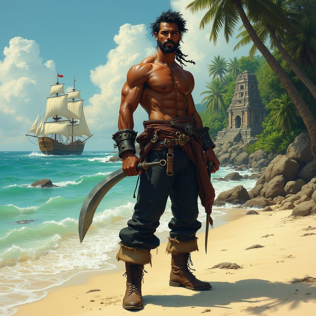 Confident Buccaneer on the Sun-Kissed Beach