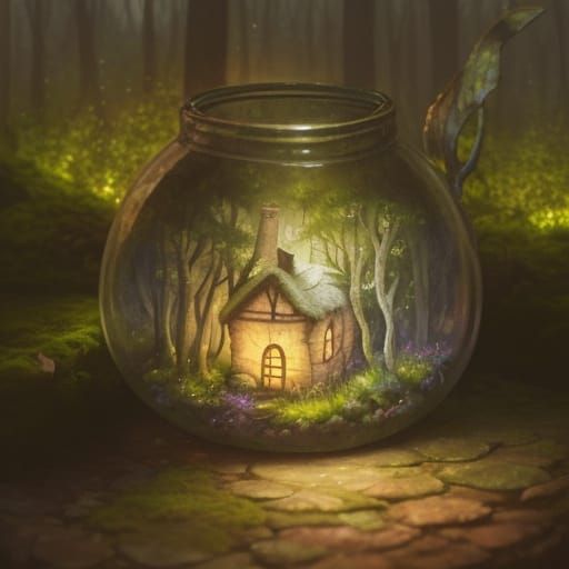 Enchanting Cottage in Forest: Watercolor Fantasy Art