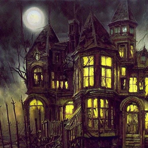 Creepy Haunted House: Gruesome Oil Painting