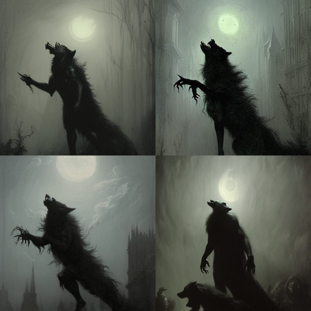 Sinister Werewolf in Dark Academia Horror Style
