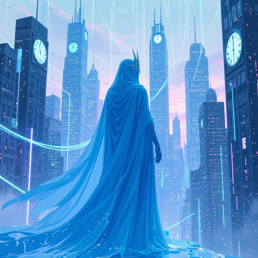 Icy Goddess in Melting Surreal Cityscape