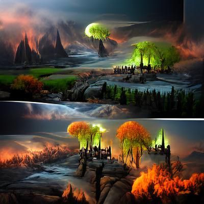 Fantasy Landscape with Glowing Trees