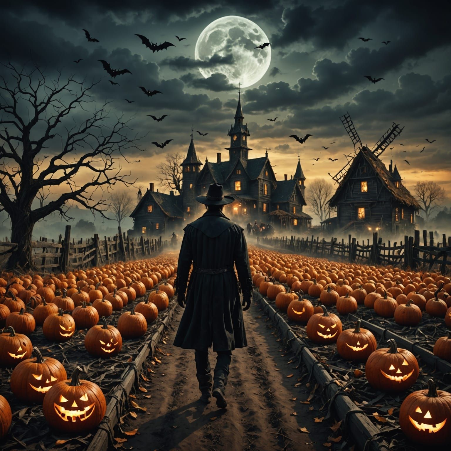 Haunted Halloween Harvest: Ghostly Scarecrows and Spooky Pum...