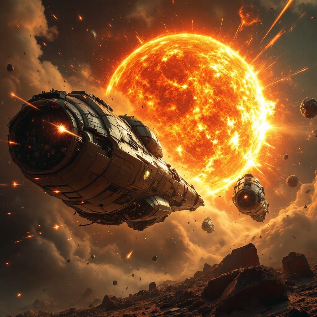 Retro-Futuristic Spaceships Engage in Epic Battle