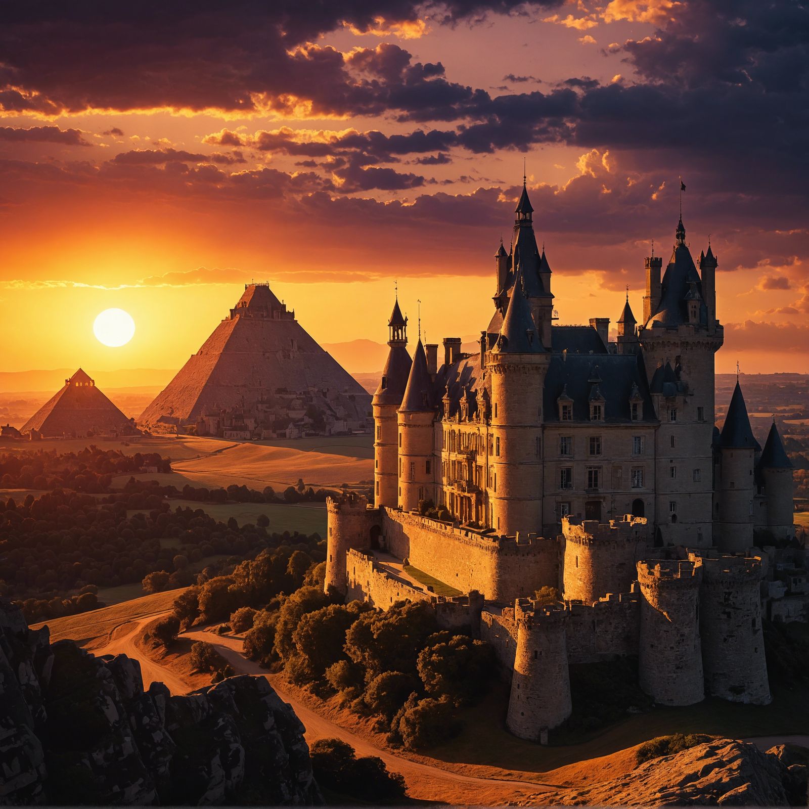 The Château Le Rennes and the Giza Pyramids