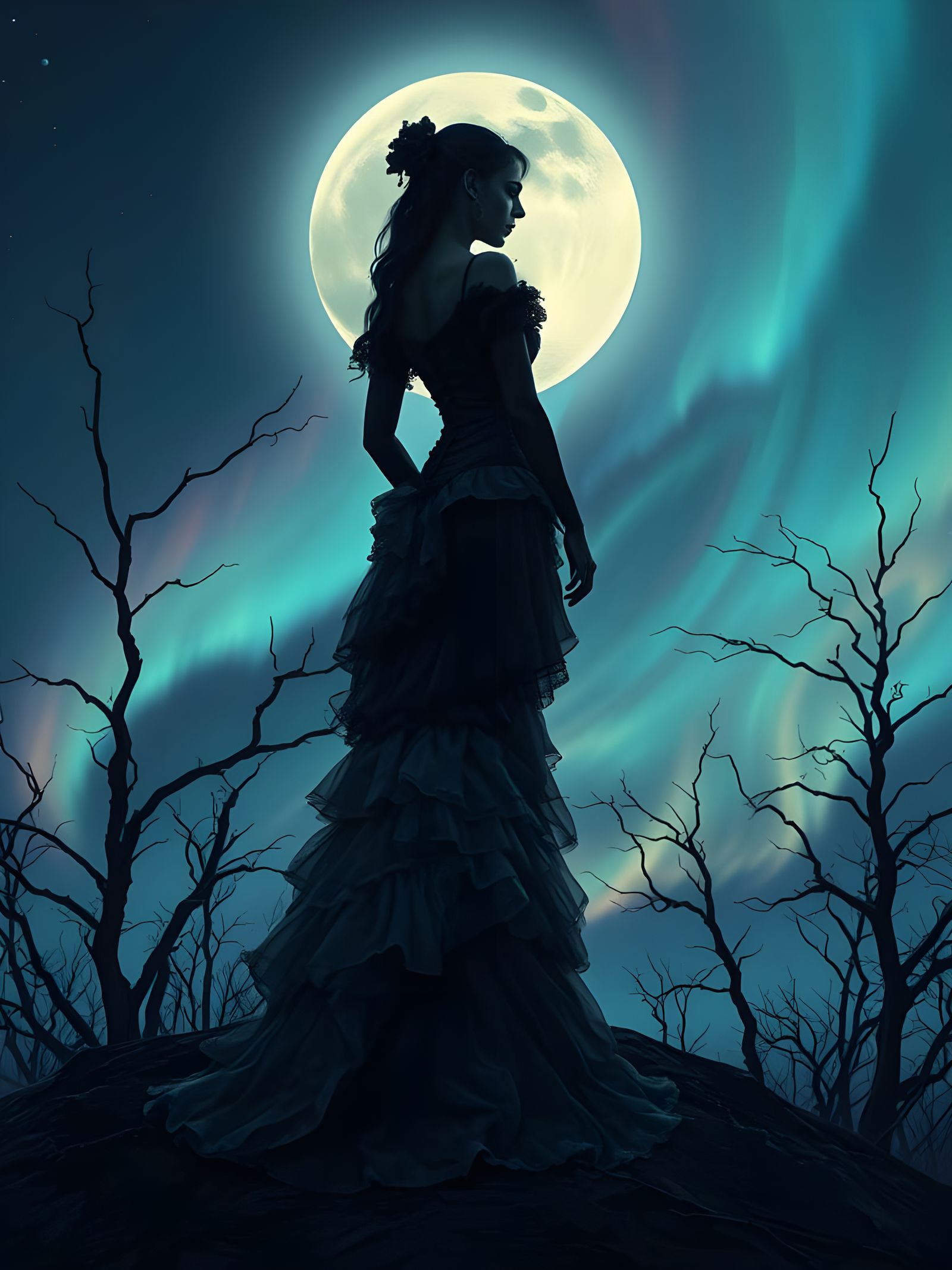 Gothic Beauty Illuminated by Pale Moonlight