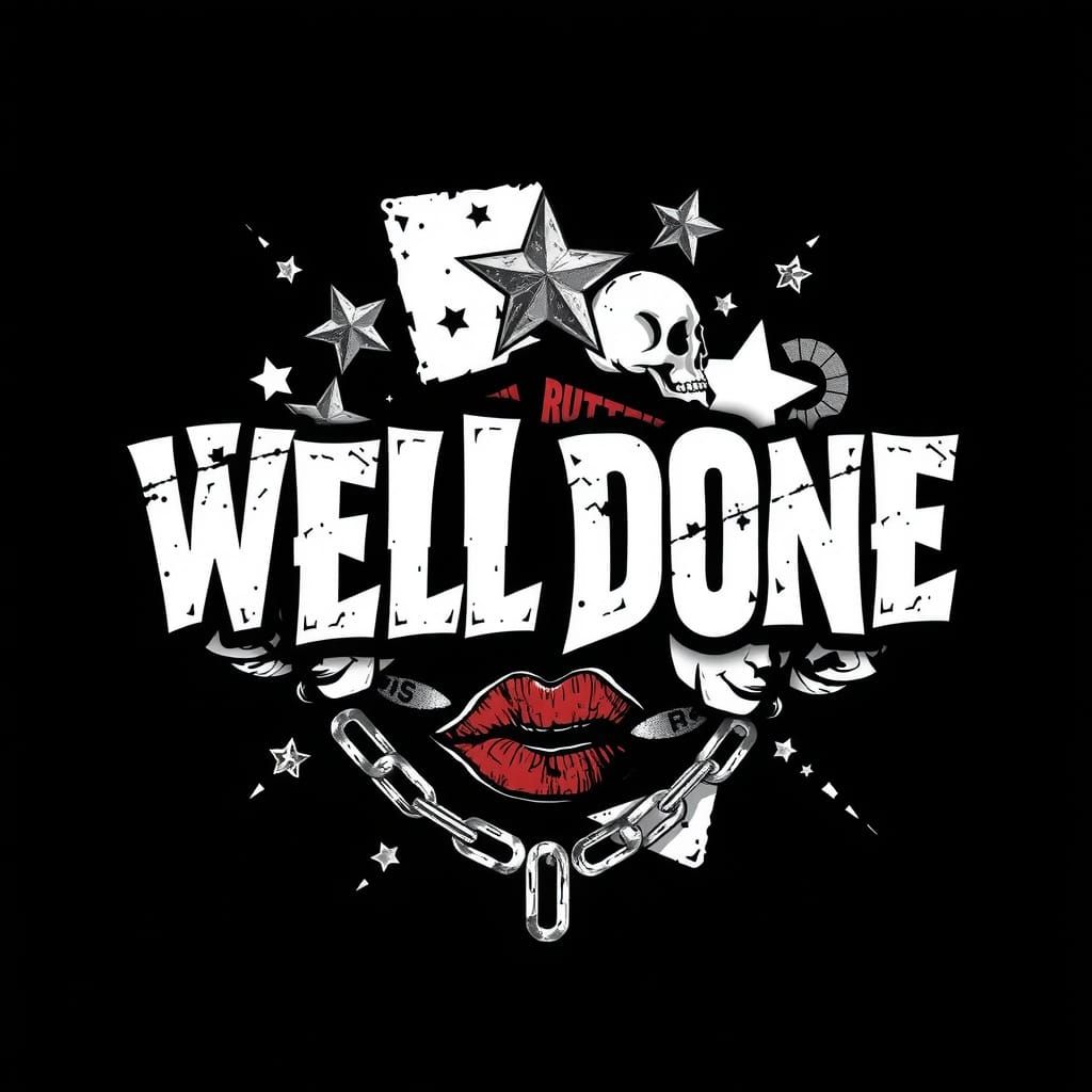 A fragmented collage-style logo with abstract shapes, stars,...