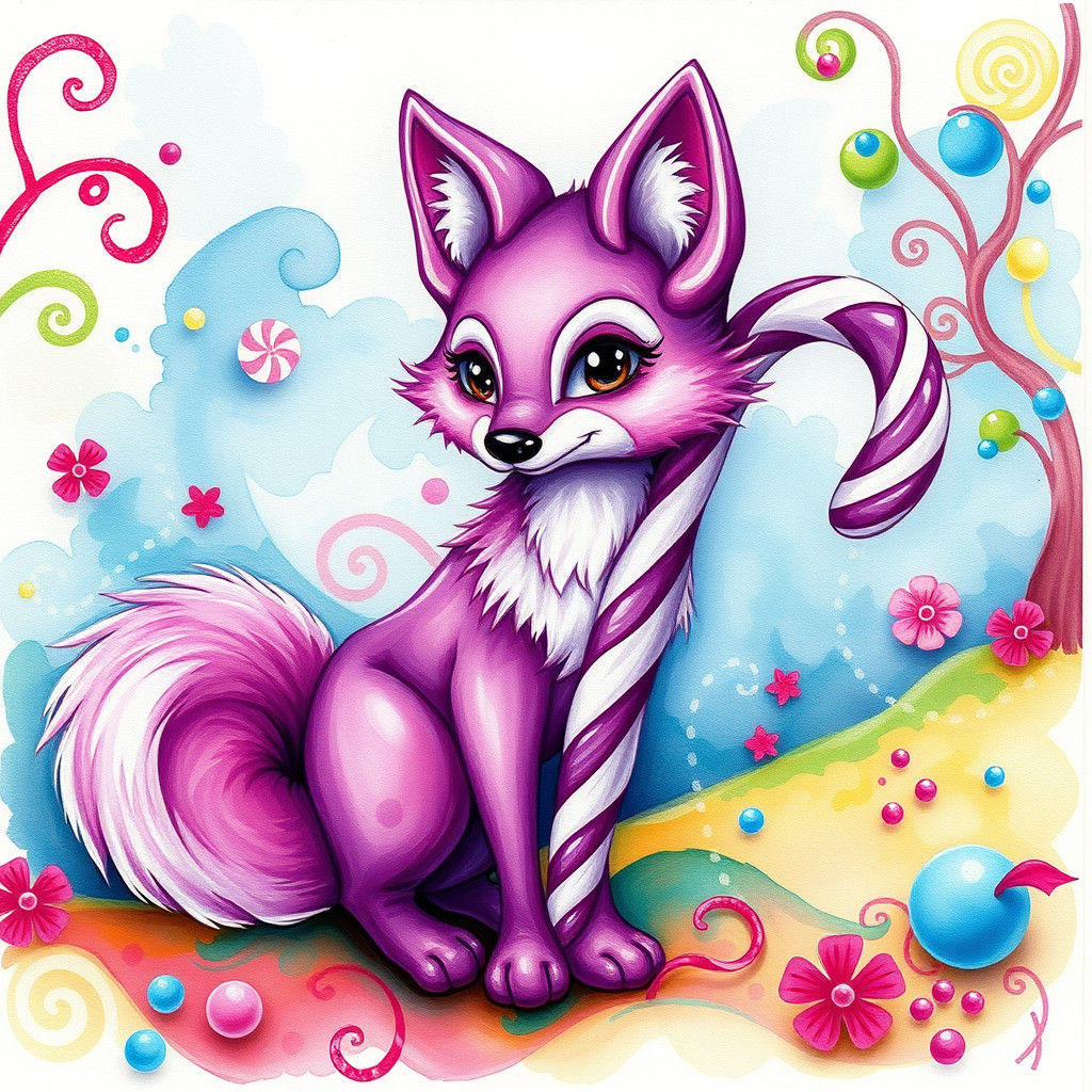 Candy Cane Fox in Gouache Candyland