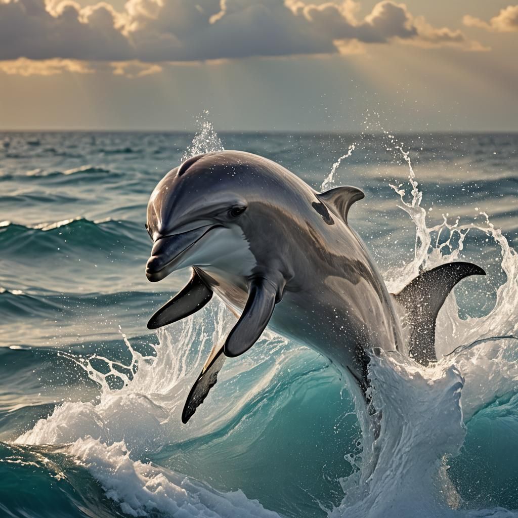 Dolphin Leaps in Sunny Ocean: Wildlife Photography