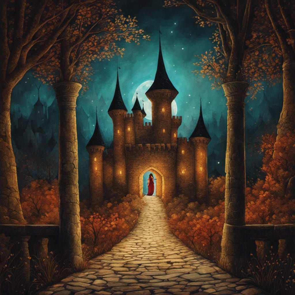 Moody Princess in Medieval Castle, Surreal Art