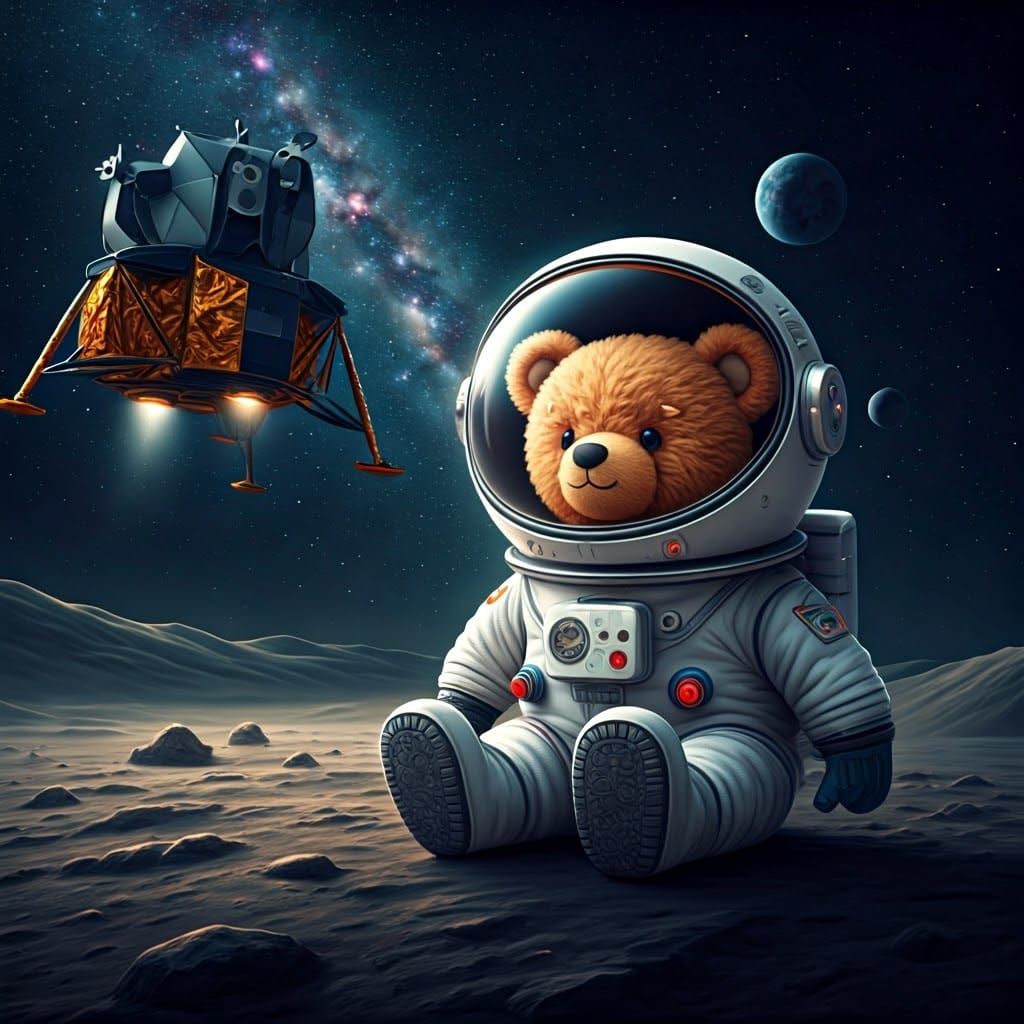 Teddy Bear Astronaut on the Moon in Pixar Style