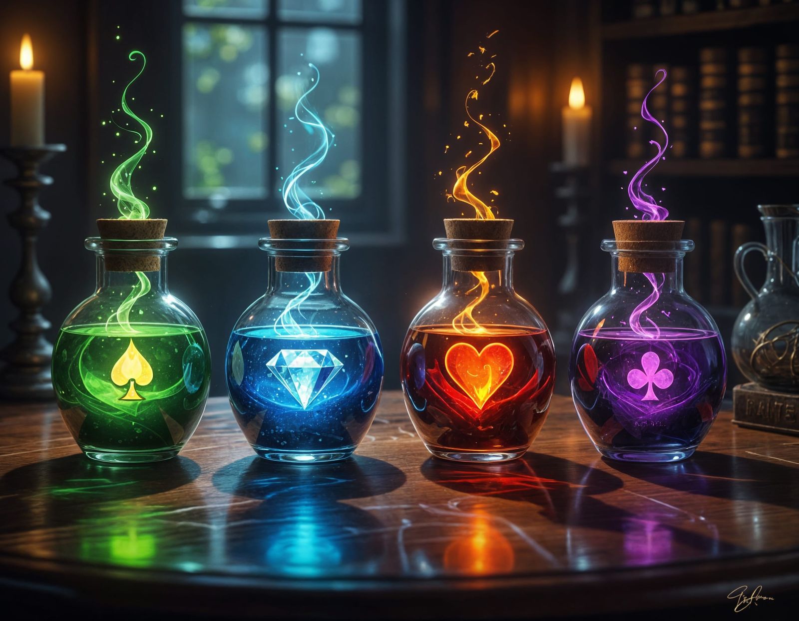 Magic Potions with Solitaire Card Suits as Elemental Spirits