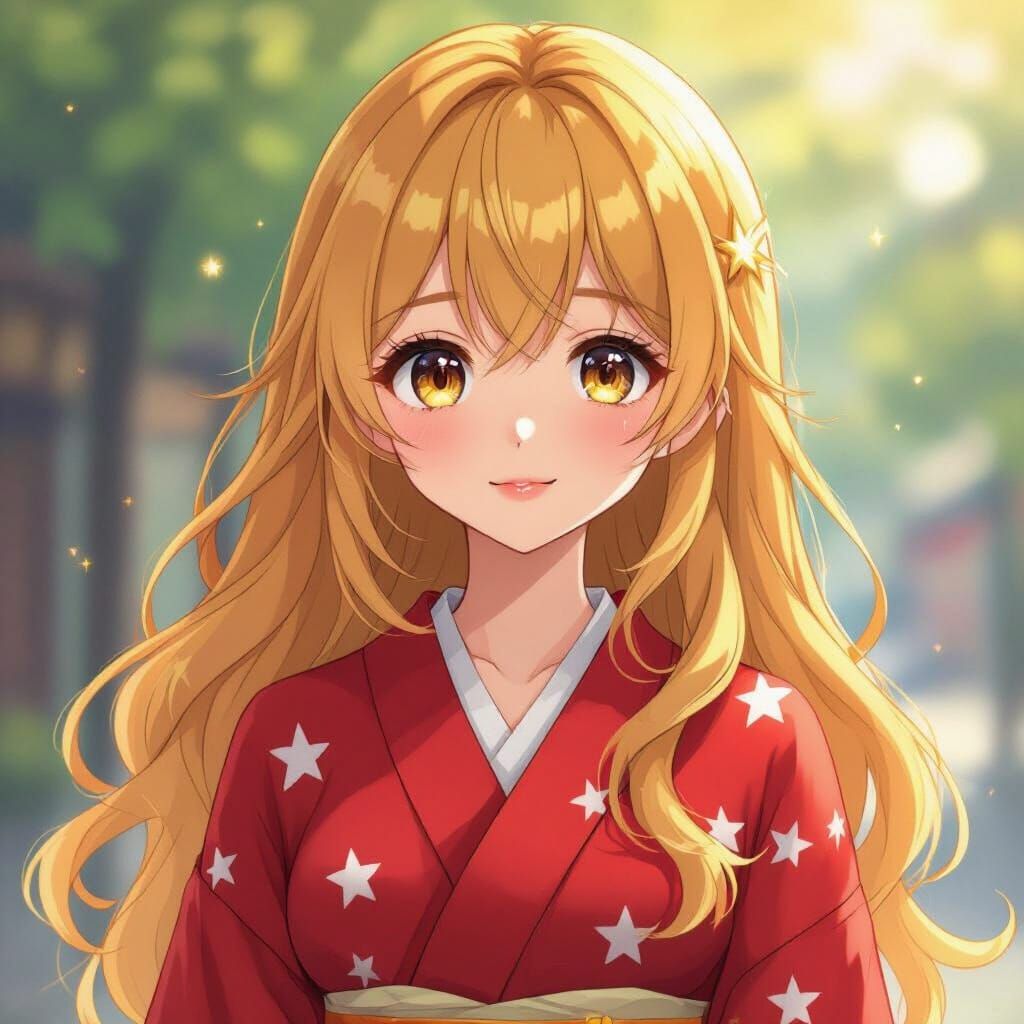 Anime Star Girl in Vibrant Kimono
