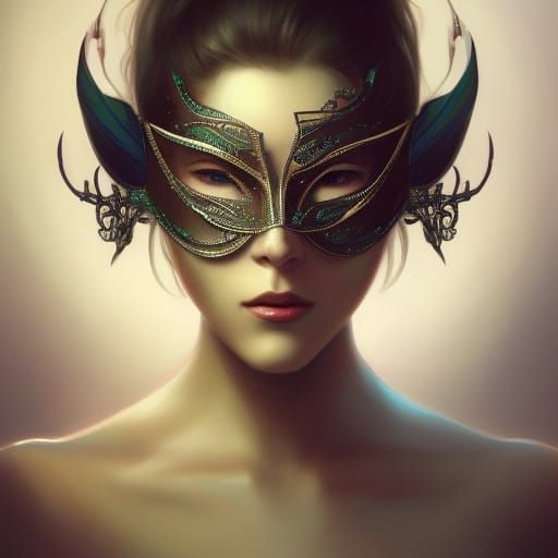 Woman in Masquerade Mask, Detailed Artstation Portrait