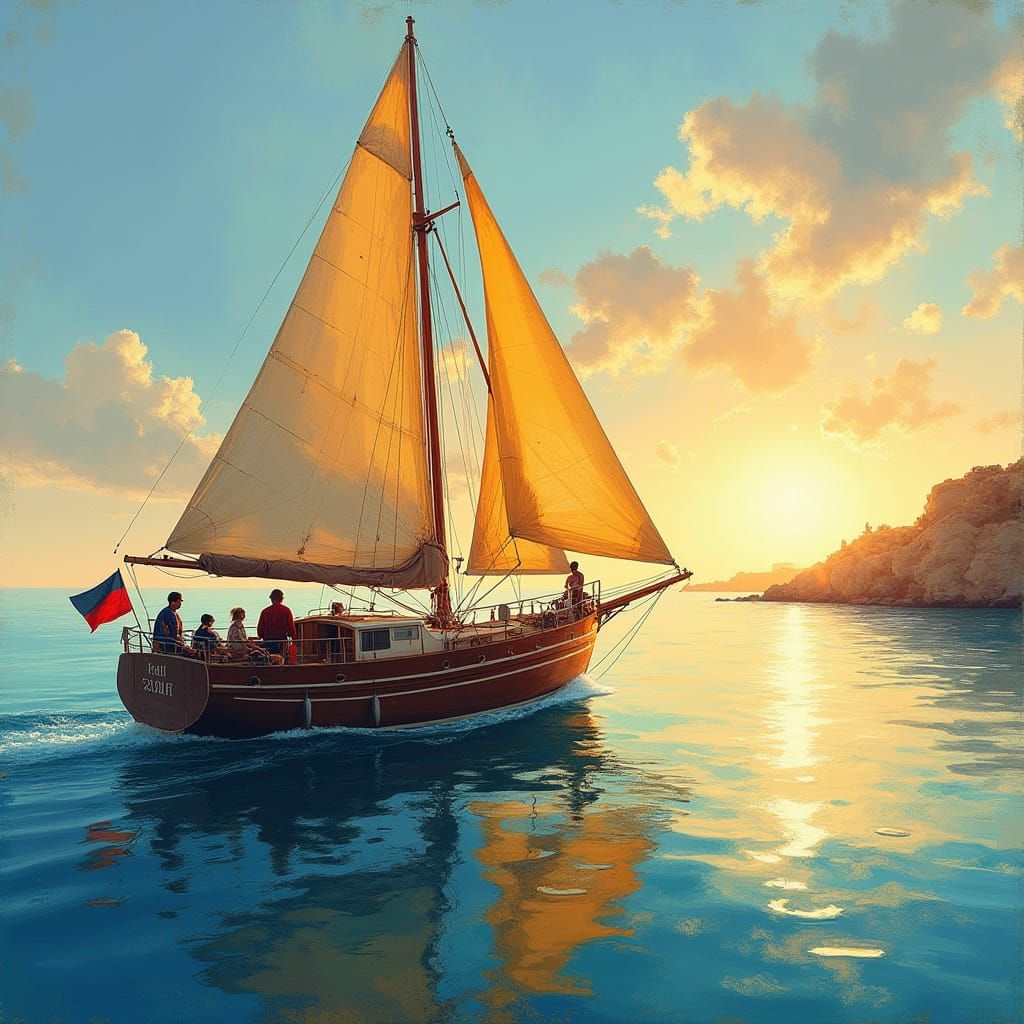 Boat Sails in Malta Bay, Digital Painting